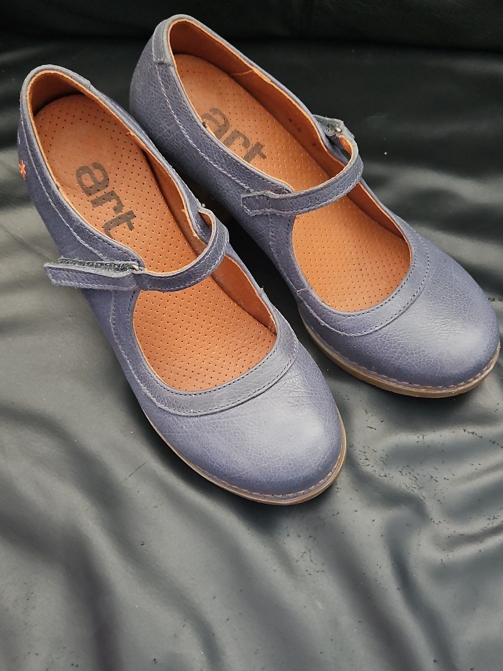 Art Mary Jane Grass Harlem Closed Toe Buckle Block Heel Sky Gray Sz 37 Eu 6.5 US - Picture 2 of 10